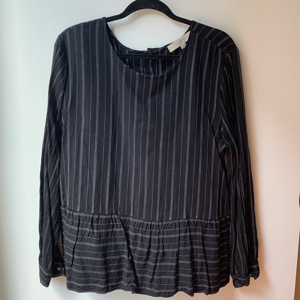 Black and White striped LOFT Peplum Top XL